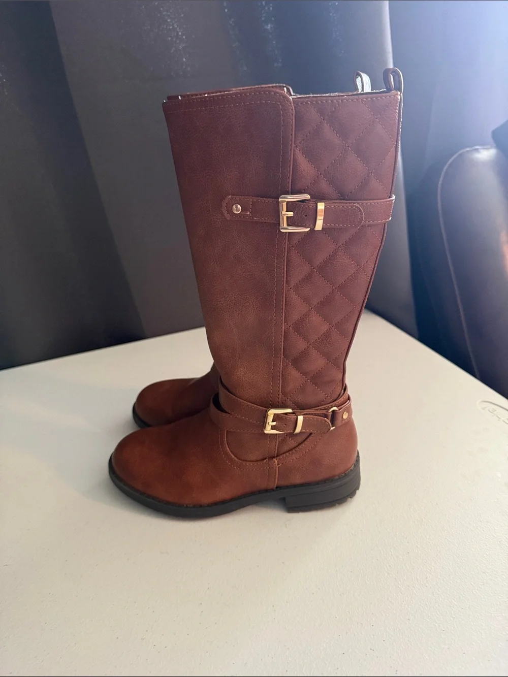 Kids Tall Quilted Riding Boots - Brown
